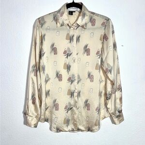 Via Condotti 100% Silk Button Down Novelty‎ Print Blouse Sz  4